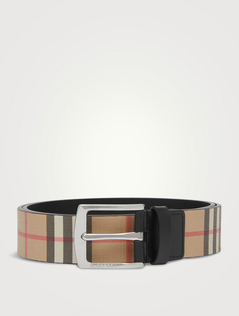 BURBERRY 3.5cm Reversible Checked E-Canvas and Leather Belt for Men