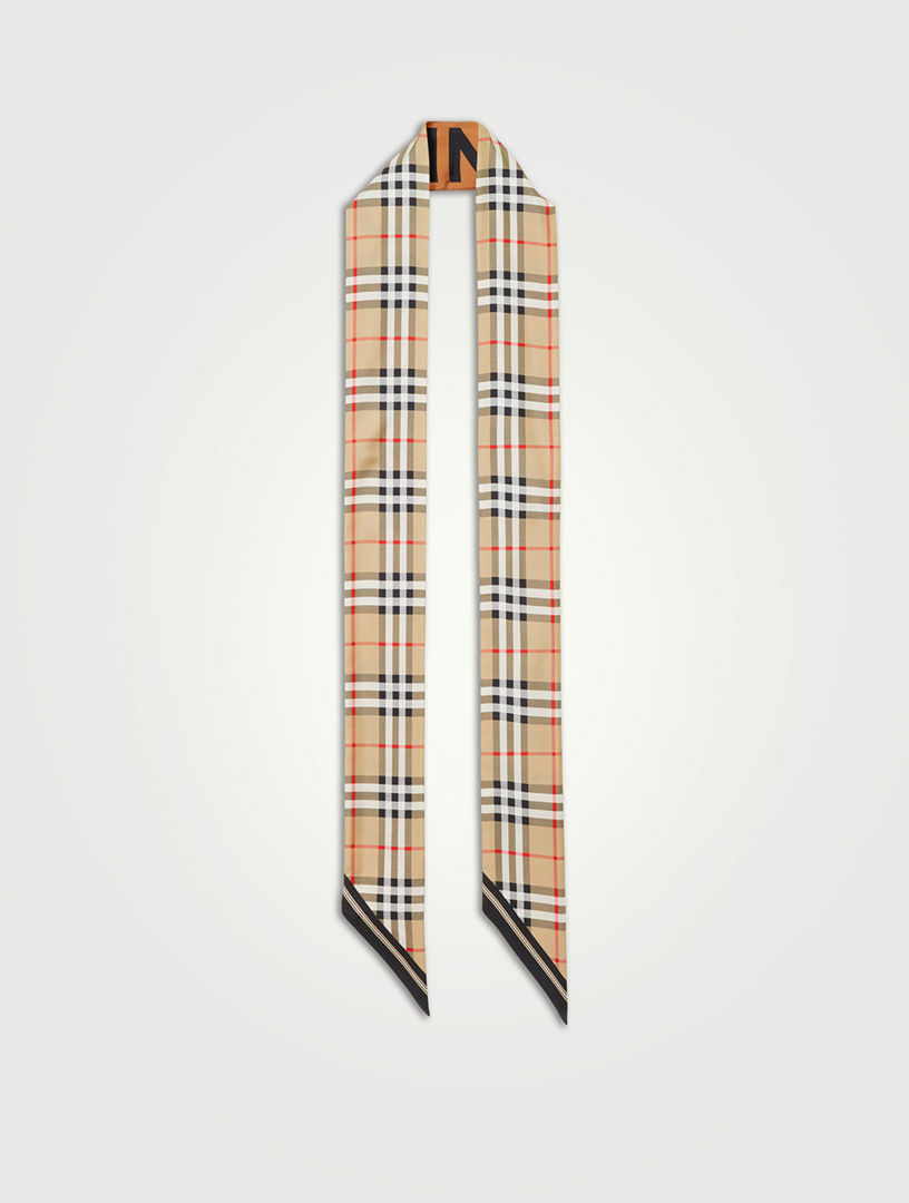 Print Tapered-tip check silk-twill scarf, Burberry