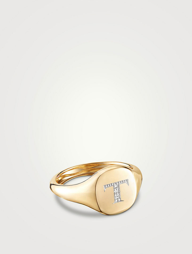 DAVID YURMAN Dy T Initial Pinky Ring In 18k Yellow Gold With Pavé