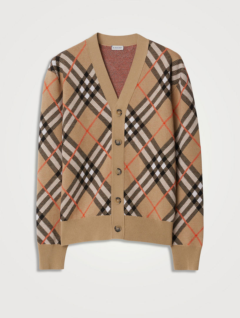 Check Wool Mohair Blend Cardigan