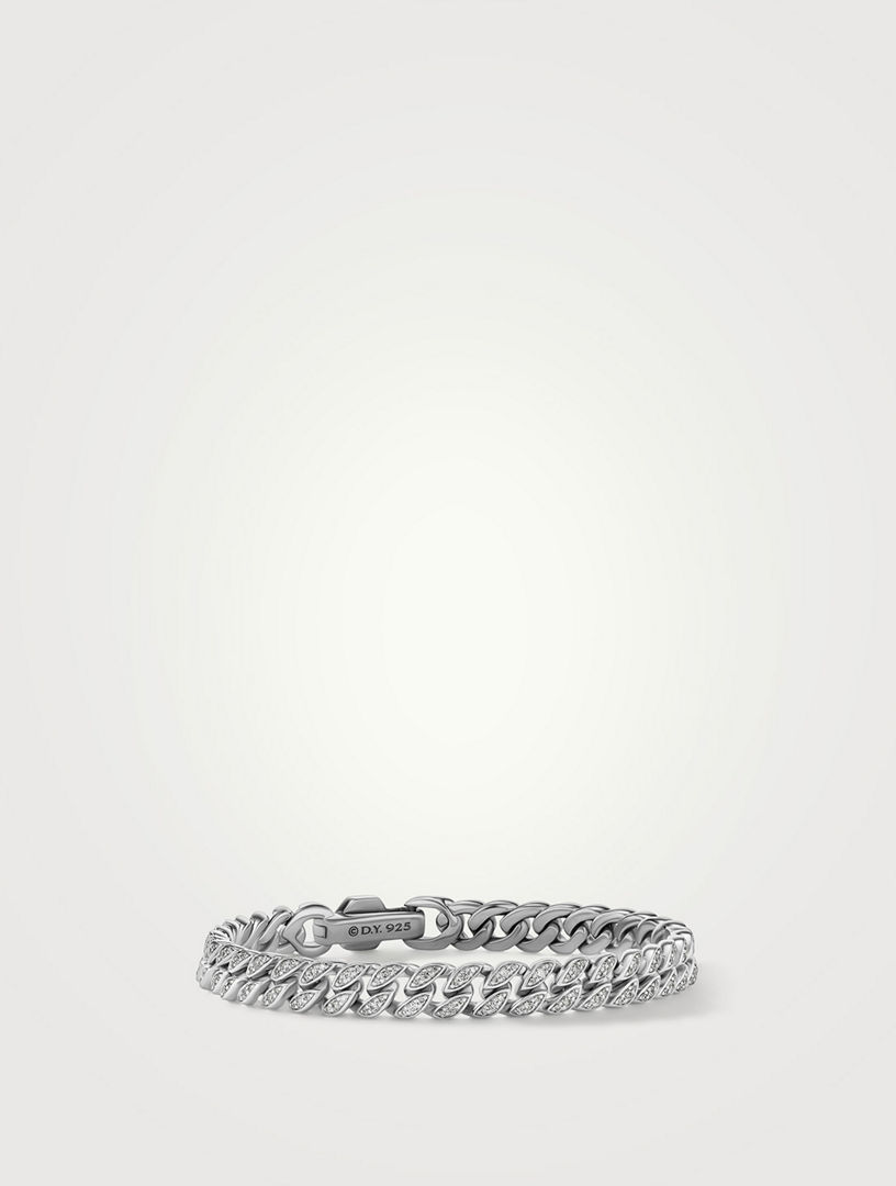 Curb Chain Bracelet In Sterling Silver With Pavé Diamonds