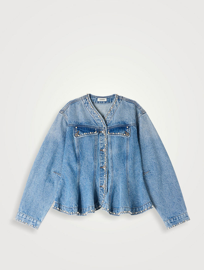 SANDRO Beaded Denim Peplum Jacket | Holt Renfrew