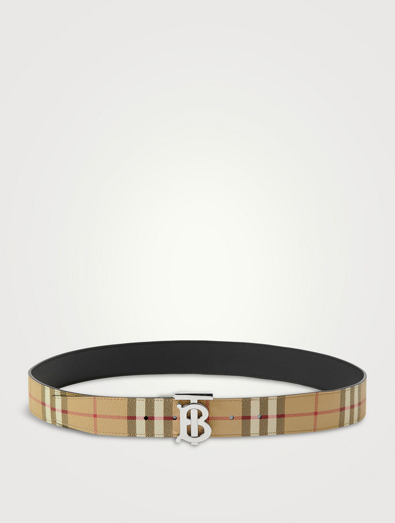 BURBERRY Check And Leather Reversible Tb Belt