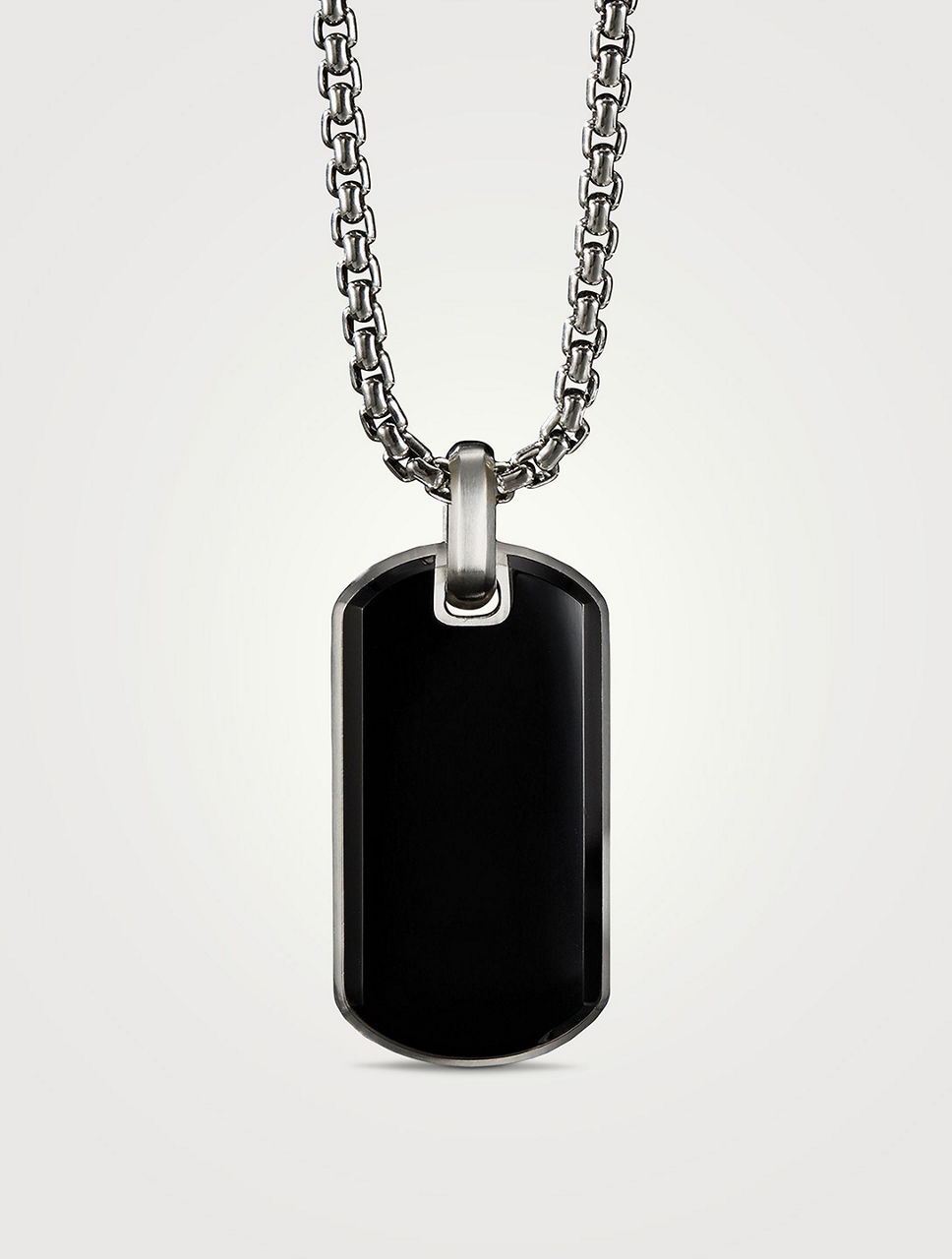 Chevron Tag In Sterling Silver With Black Onyx, 35mm