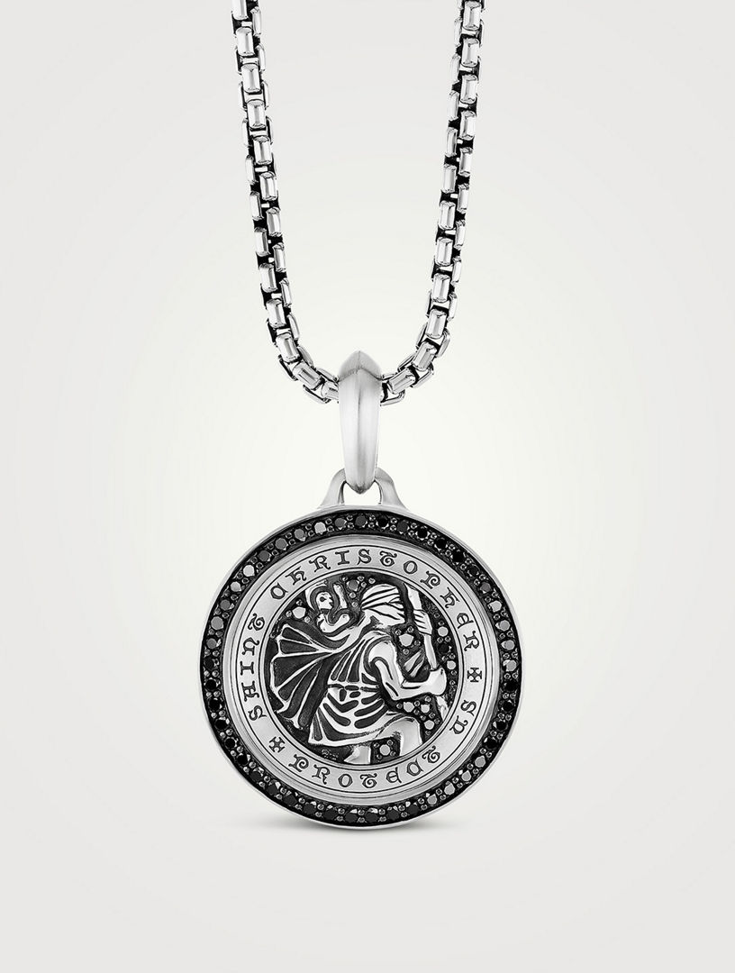 David Yurman Men's Curb Chain Necklace with Pavé Black Diamonds - Sterling Silver - Size 22