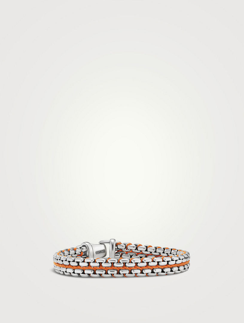 Woven Box Chain Bracelet Sterling Silver With Orange Nylon