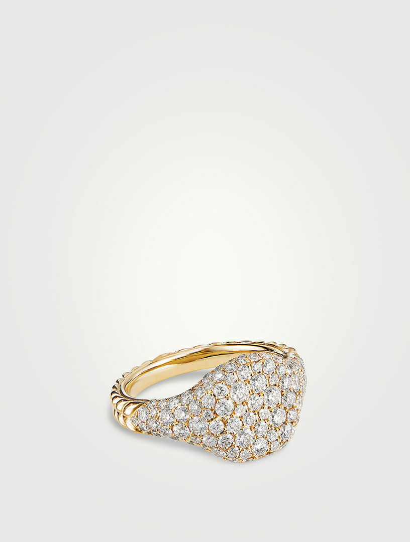 Chevron Pinky Ring 18k Yellow Gold With Pavé Diamonds