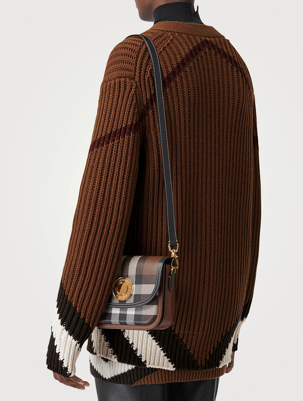 Check and Leather Medium Elizabeth Bag in Dark Birch Brown - Women