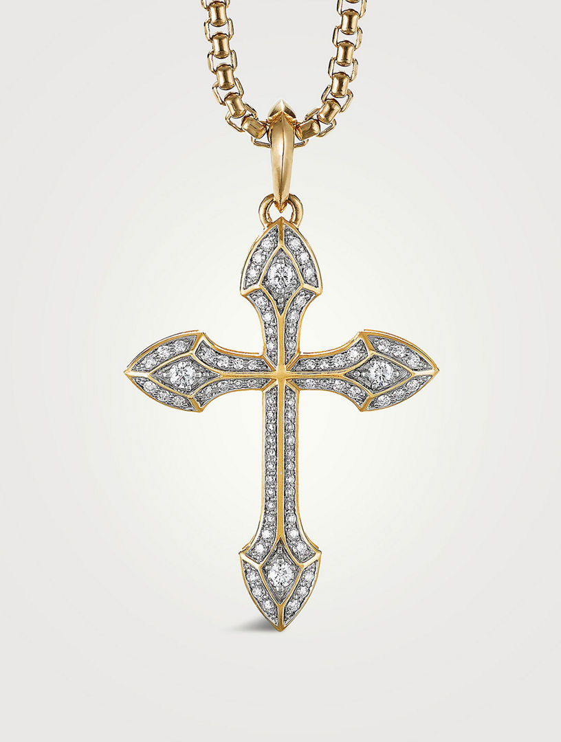 Gothic Cross Amulet In 18k Yellow Gold With Pavé Diamonds