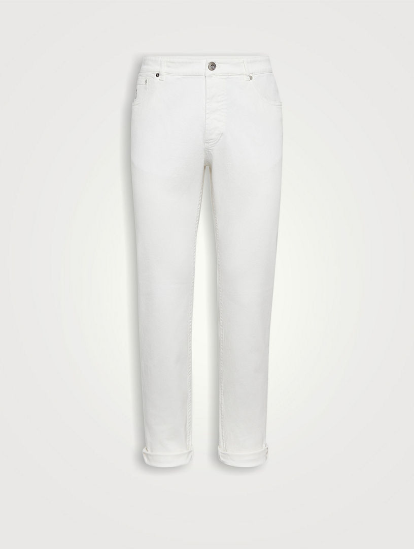 BRUNELLO CUCINELLI ホワイト スリムフィット デニム　48 BRUNELLO CUCINELLI Slim-Fit Straight-Leg Logo-Embroidered