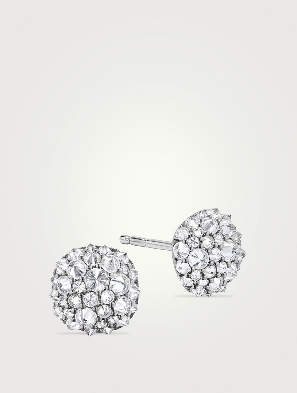 Reverse Set Cushion Stud Earrings In 18k White Gold With Pavé Diamonds