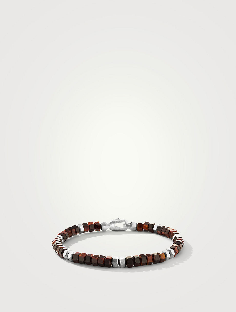 Hex Bead Bracelet Sterling Silver With Red Tiger's Eye