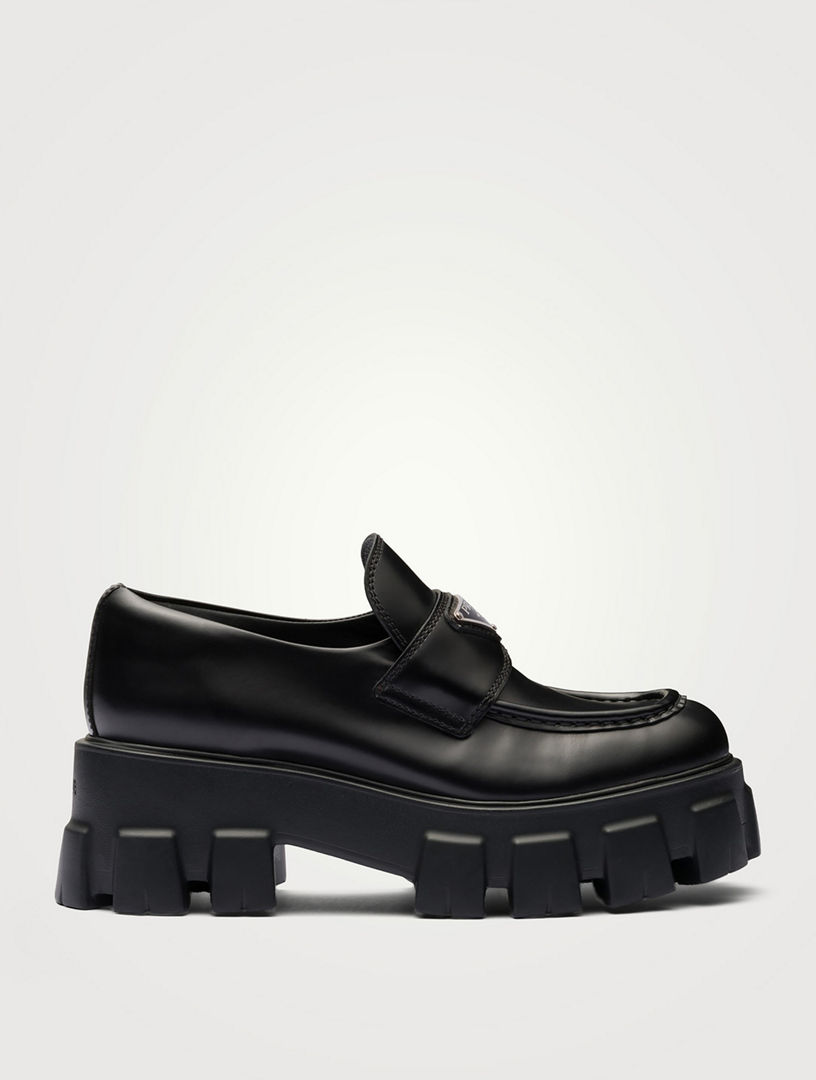 PRADA Brushed Leather Monolith Loafers | Holt Renfrew