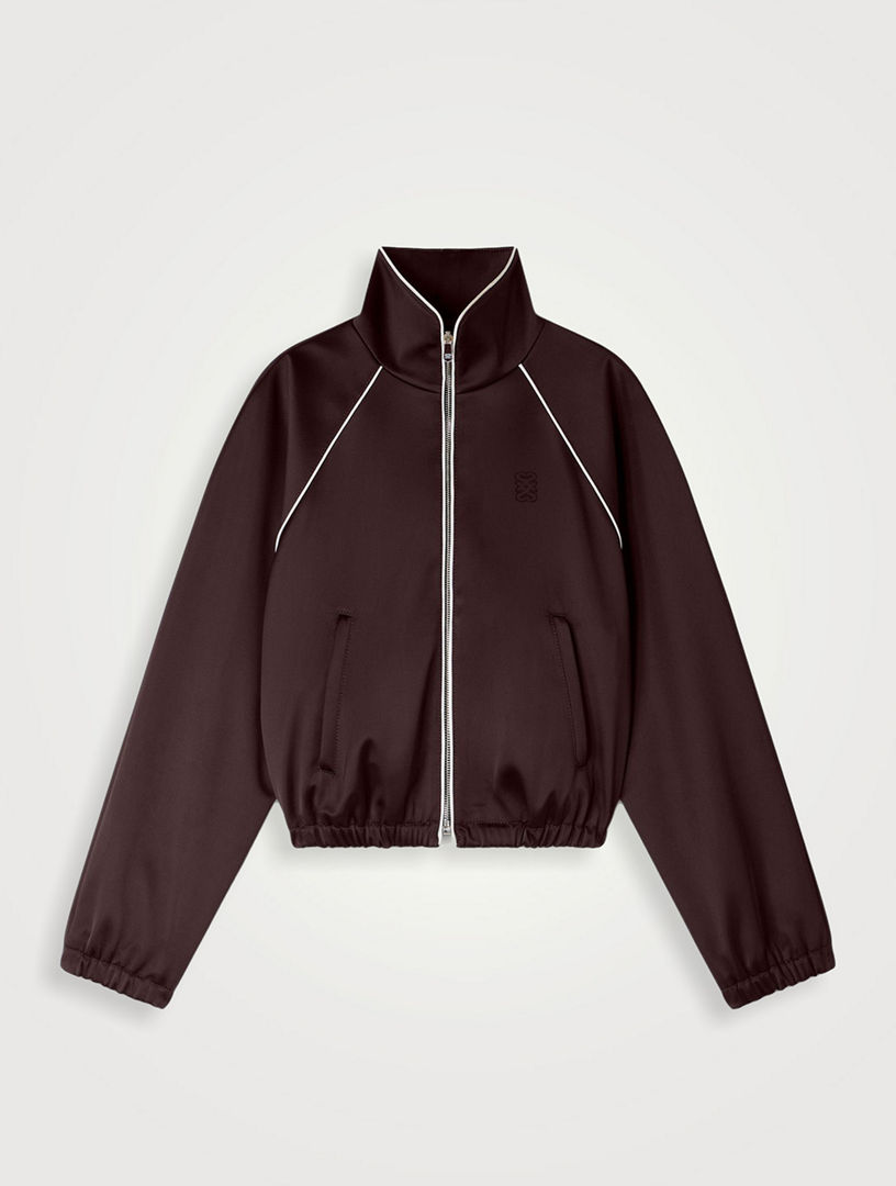Cropped Embroidered Satin Jacket