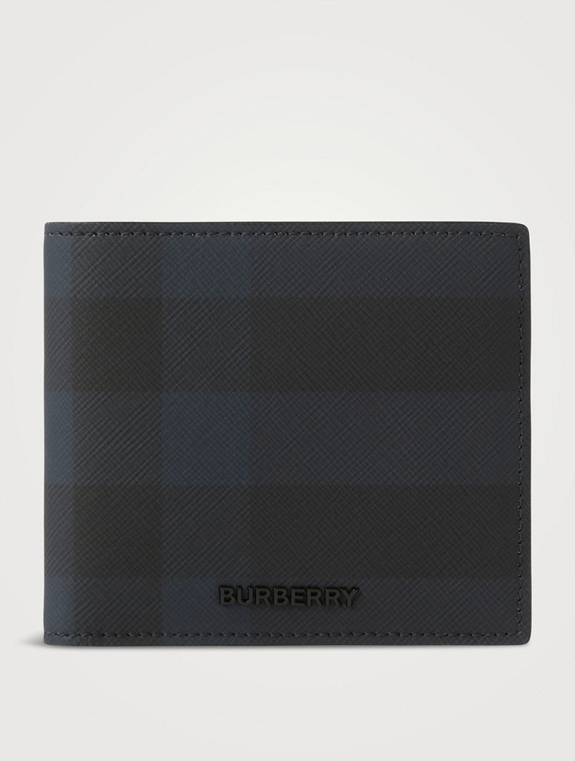 Check And Leather Bifold Wallet