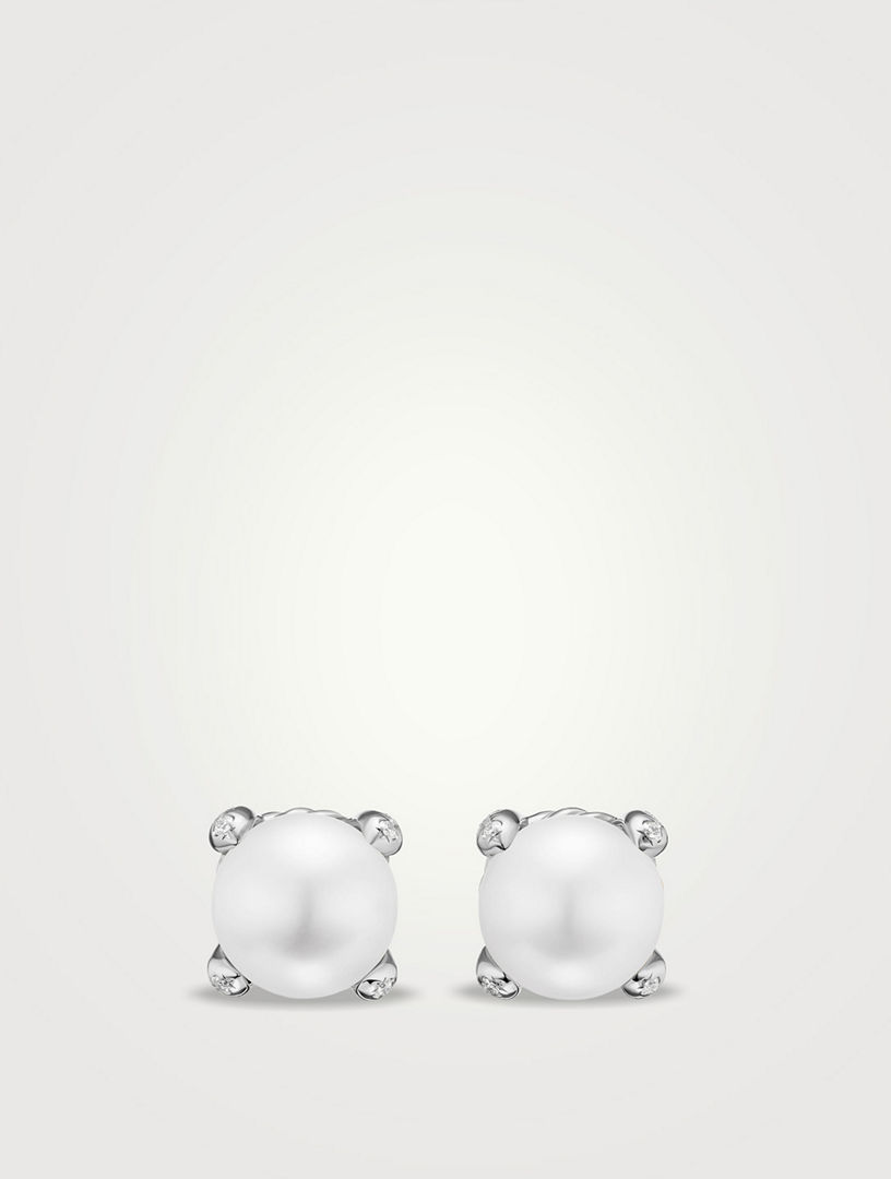 Pearl Classics Stud Earrings In Sterling Silver And Diamonds, 6.6mm