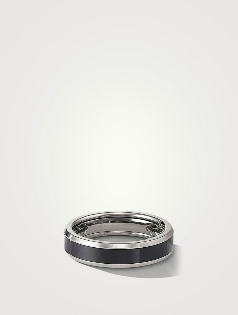 Beveled Band Ring Grey Titanium With Black