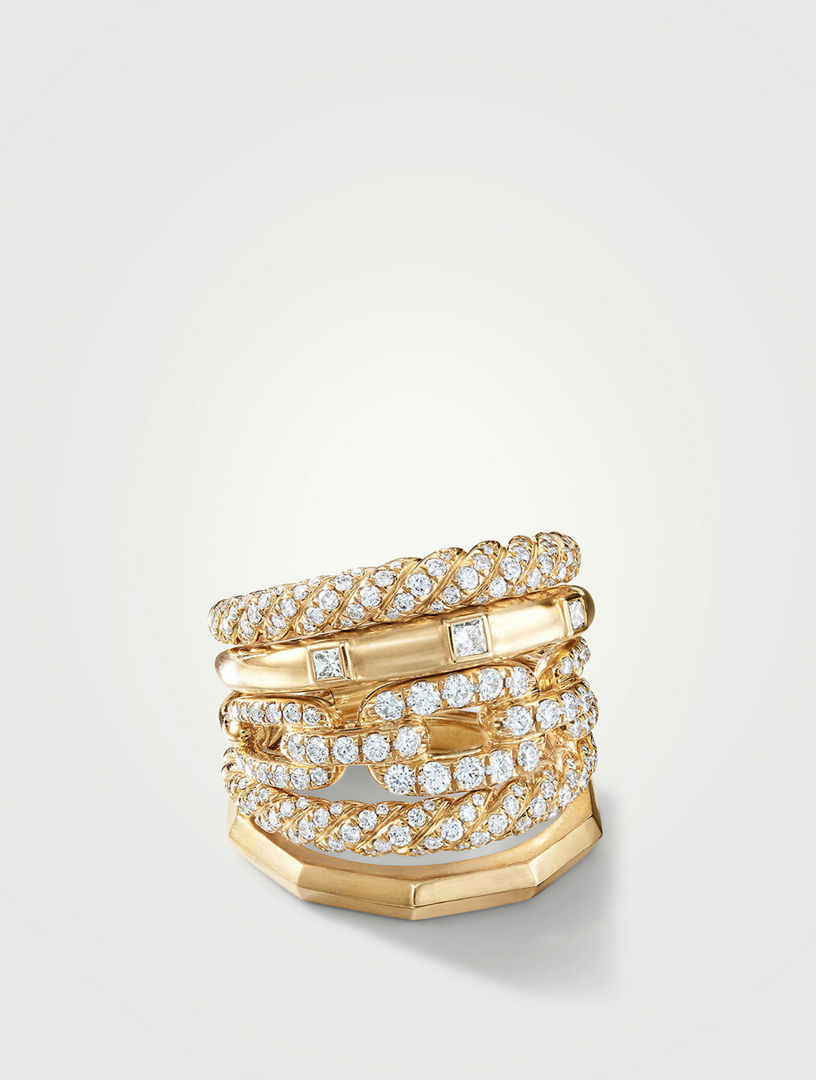 DAVID YURMAN Stax Five Row Ring In 18k Yellow Gold With Pavé