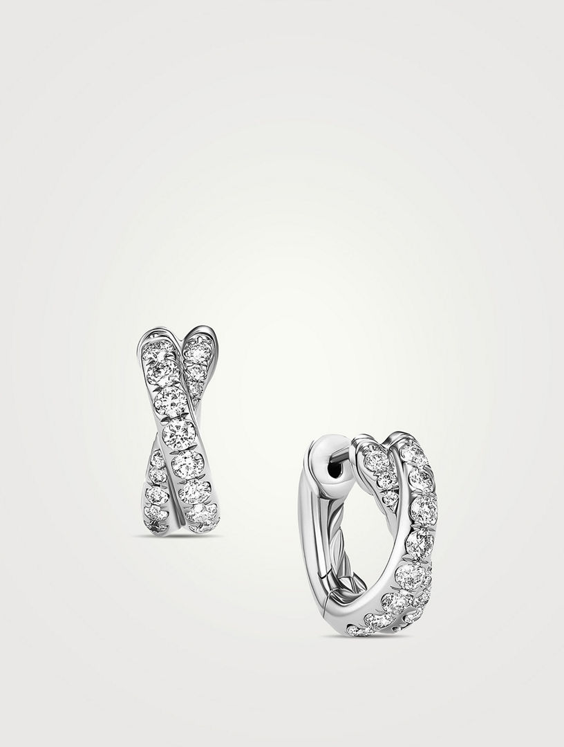 DAVID YURMAN Pavé Crossover Hoop Earrings In 18k White Gold With Diamonds