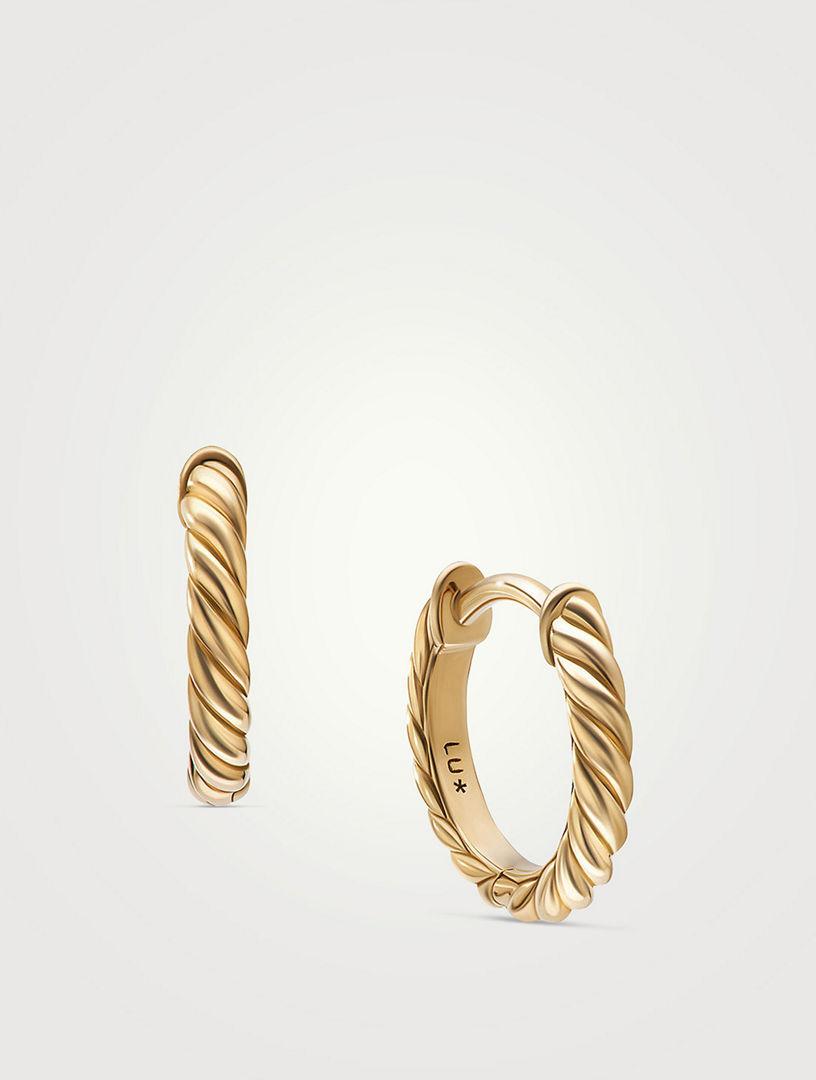 Sculpted Cable Huggie Hoop Earrings In 18k Yellow Gold, 10.7mm