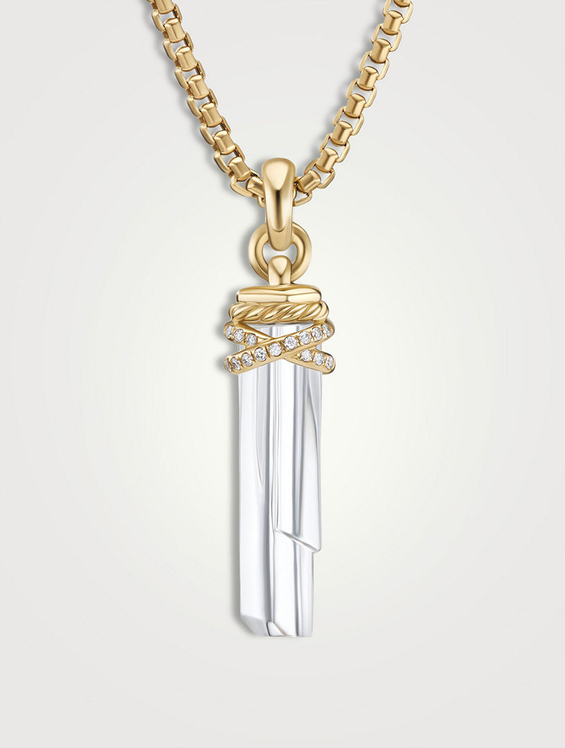 Wrapped Crystal Amulet In Crystal With 18k Yellow Gold And Diamonds, 46mm