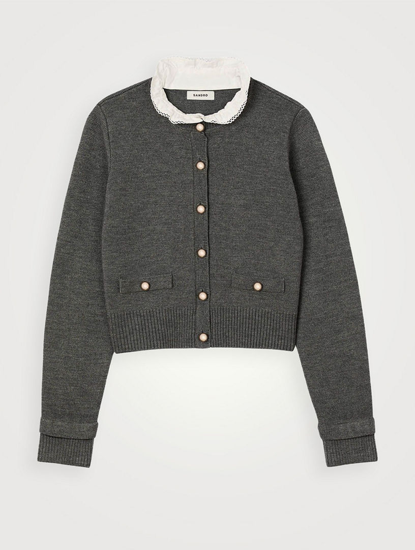 SANDRO Cardigan With Detachable Ruffle Collar | Holt Renfrew