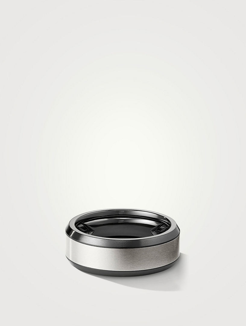 DAVID YURMAN Beveled Band Ring In Black Titanium With Grey