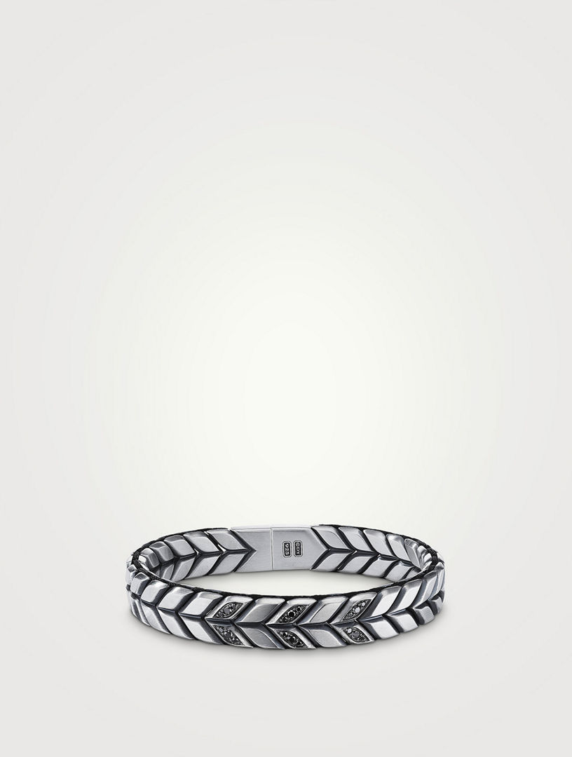 Chevron Woven Bracelet Sterling Silver With Pavé Black Diamonds And Nylon