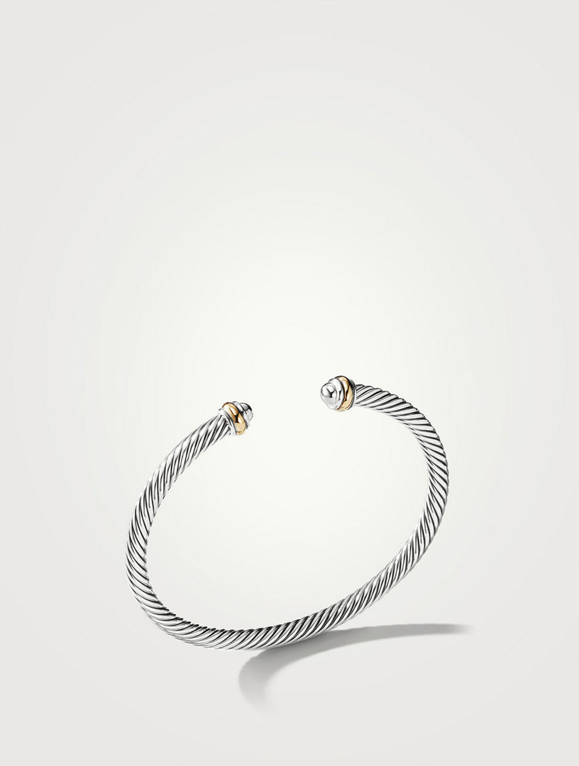 Classic Cable Bracelet in Sterling Silver with 18K Yellow Gold, 4mm