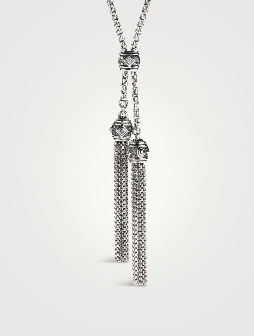 Renaissance Tassel Necklace In Sterling Silver With Pavé Diamonds