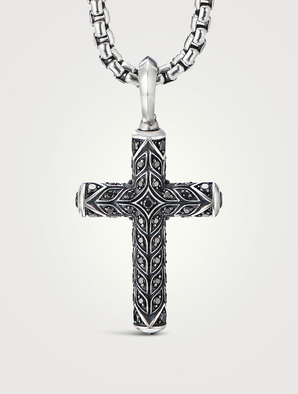 Chevron Cross Pendant In Sterling Silver With Pavé Black Diamonds