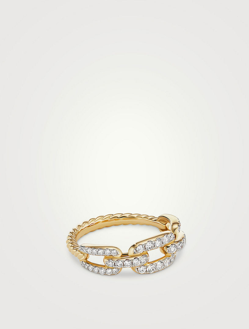 DAVID YURMAN Stax Chain Link Ring In 18k Yellow Gold With Pavé