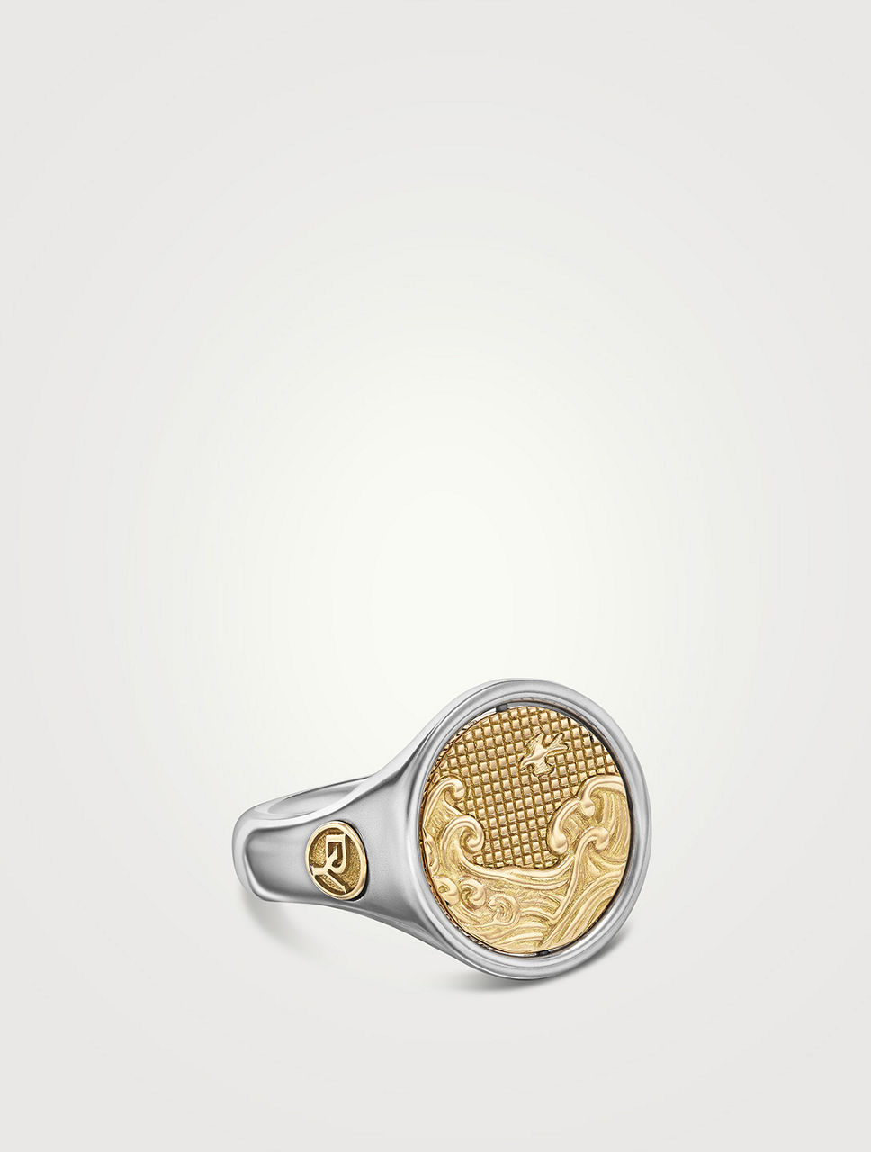 Water And Fire Duality Signet Ring In Sterling Silver With 18k Yellow Gold