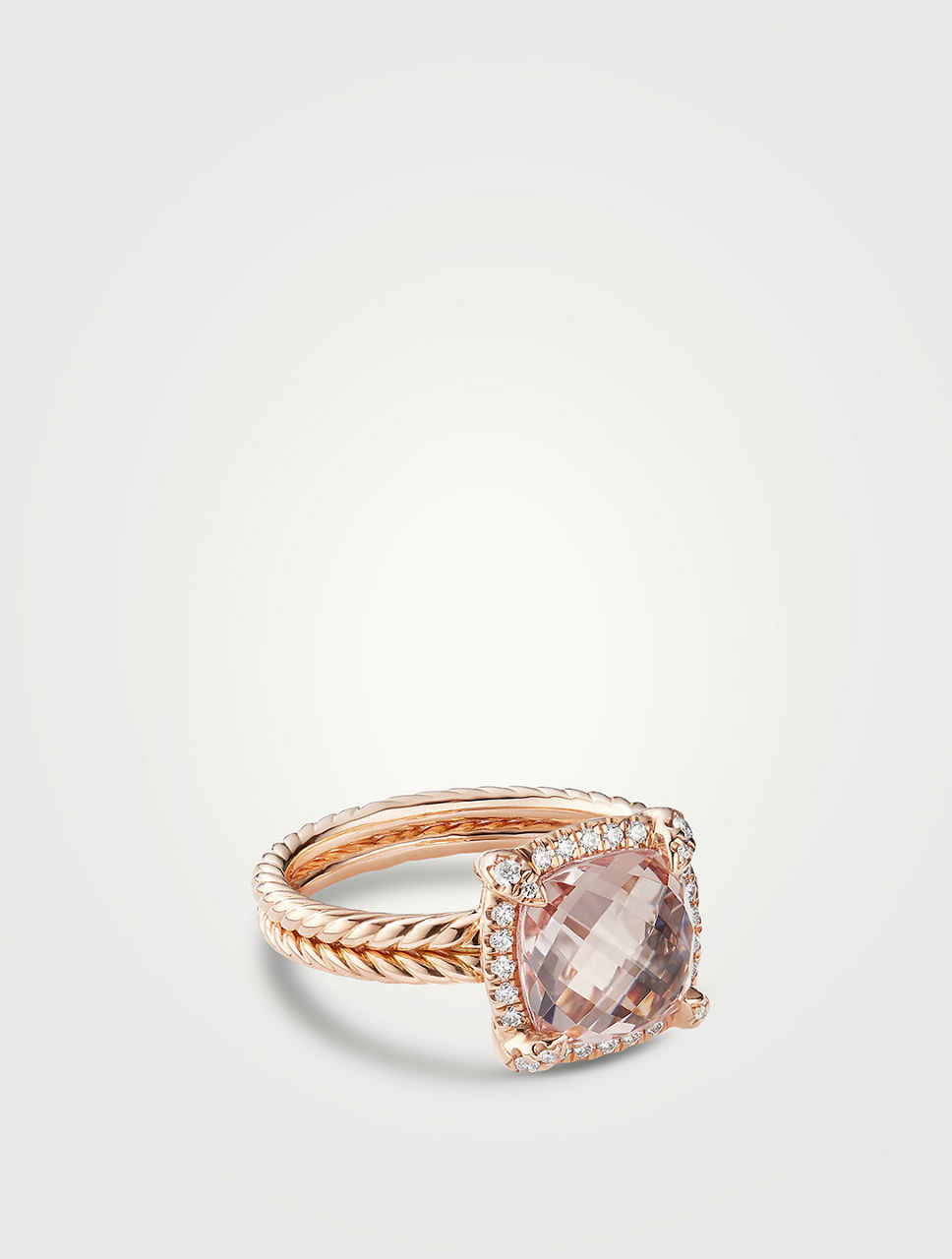 Chatelaine® Pavé Bezel Ring 18k Rose Gold With Morganite And Diamonds