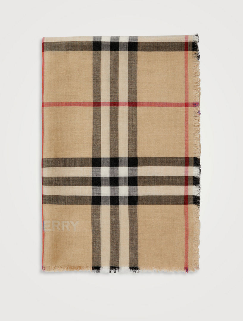Reversible Check Wool Silk Scarf