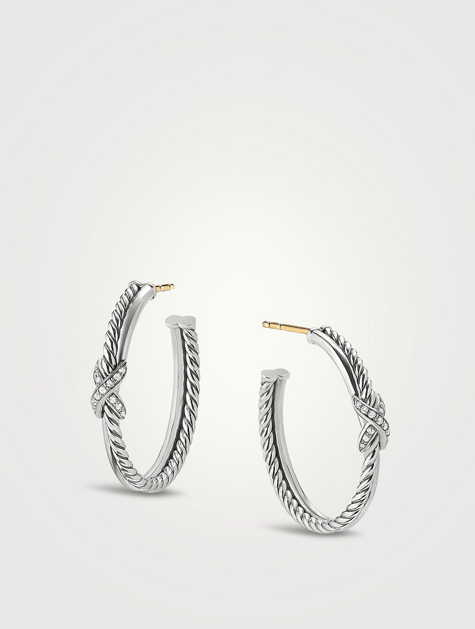 Petite X Hoop Earrings In Sterling Silver With Pavé Diamonds