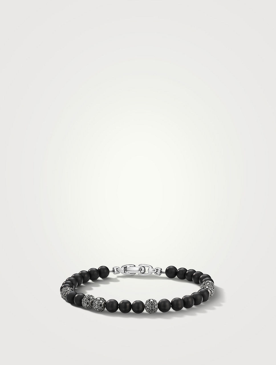 Spiritual Beads Bracelet Sterling Silver With Black Onyx And Pavé Diamonds