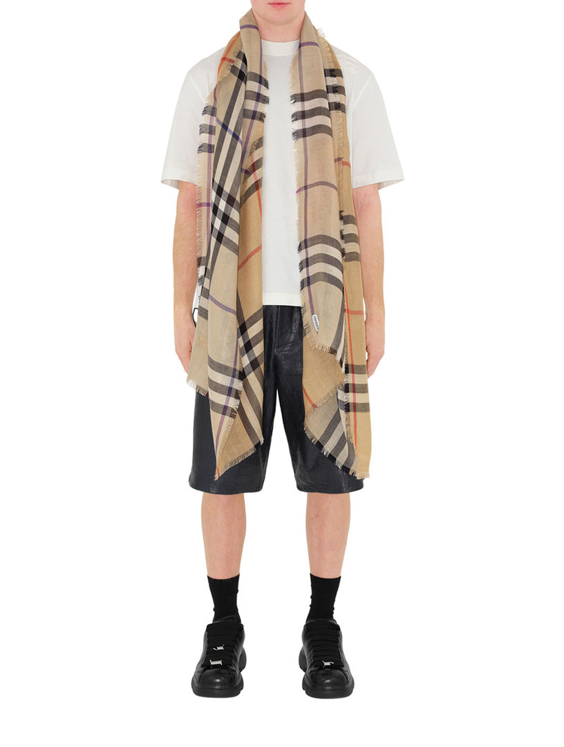Reversible Check Wool Silk Scarf