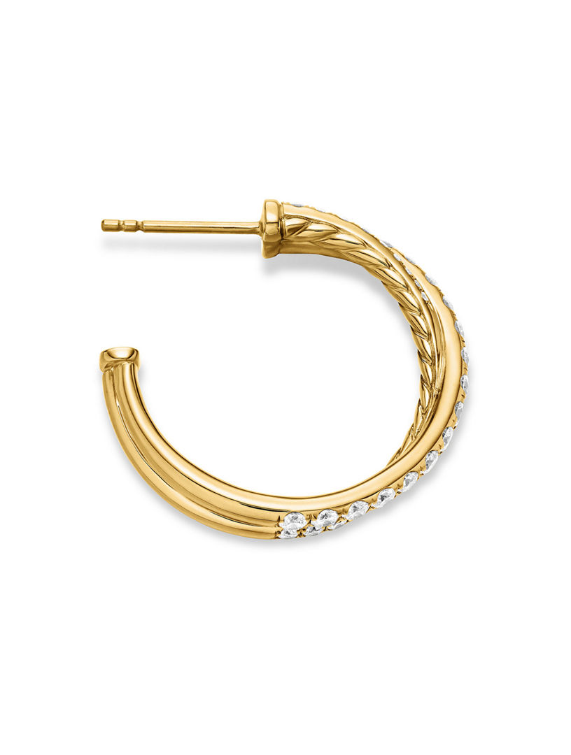 Pavé Crossover Hoop Earrings In 18k Yellow Gold With Diamonds, 24mm
