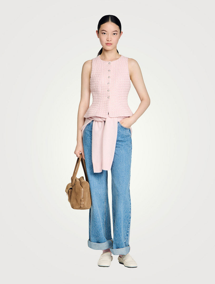 SANDRO Beaded Peplum Tweed Vest | Holt Renfrew
