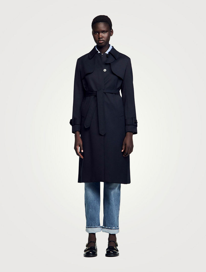 SANDRO Trench Coat With Pleated Inset | Holt Renfrew