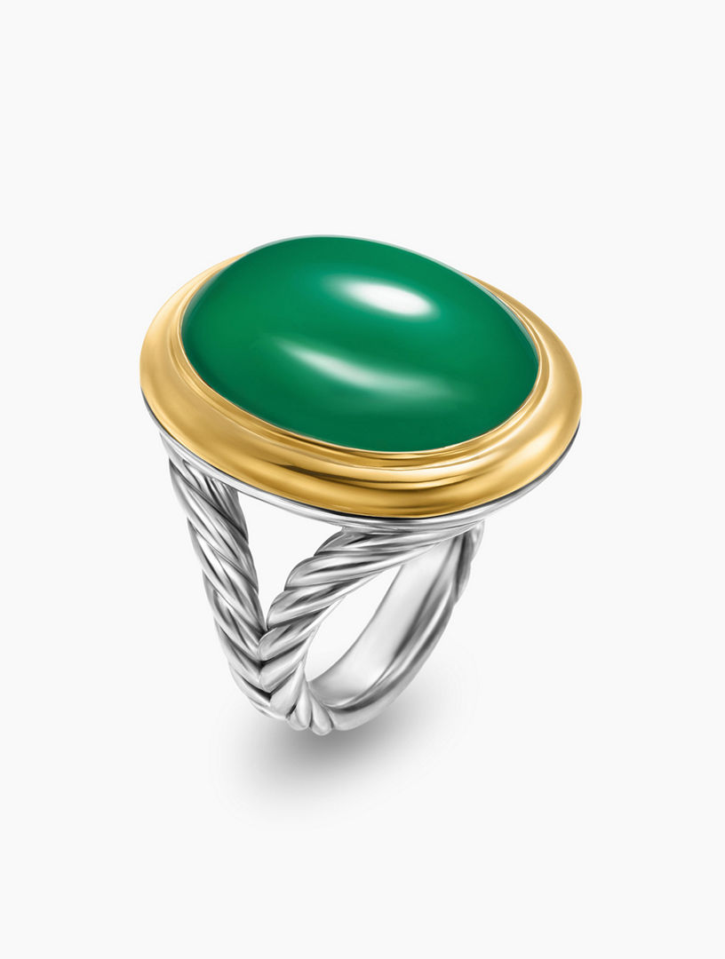 Albion® Oval Ring In Sterling Silver With 18k Yellow Gold And Green Onyx, 21mm