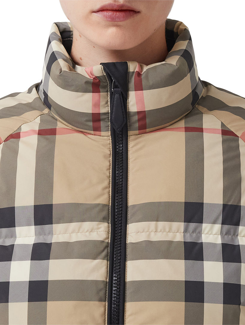 Checked puffer jacket on sale womens