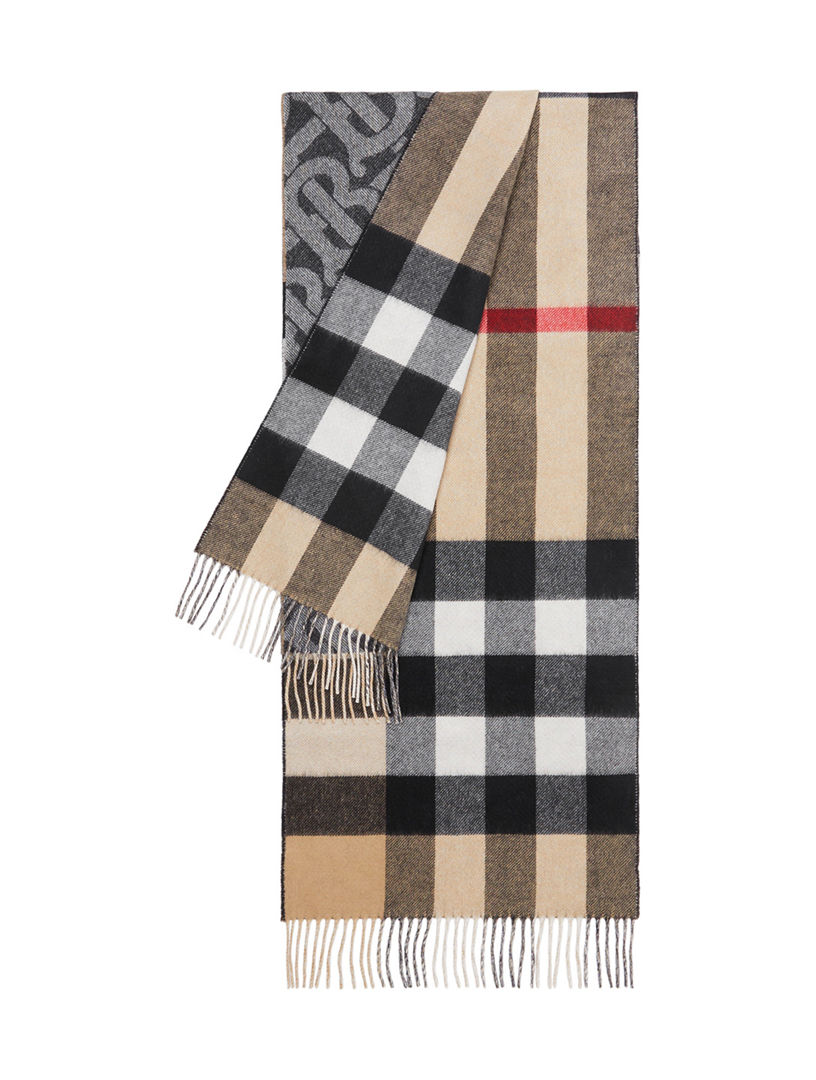 Reversible Check Cashmere Scarf in Archive beige/black