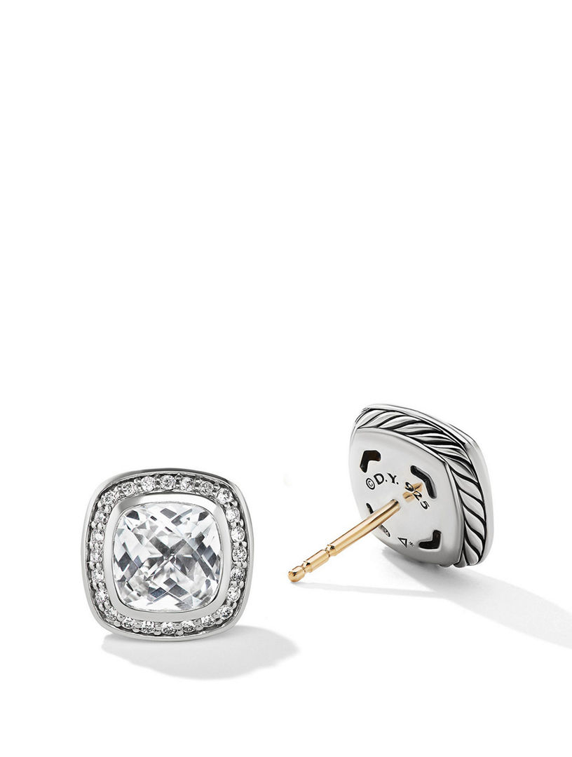 Albion® Stud Earrings In Sterling Silver With White Topaz And Pavé Diamonds