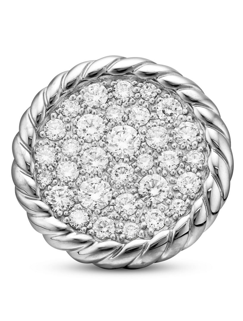 Dy Elements® Button Stud Earrings In Sterling Silver With Diamonds, 13.6mm