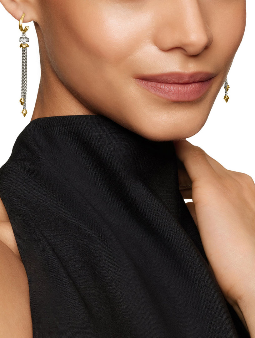 Zig Zag Stax™ Chain Drop Earrings In Sterling Silver With 18k Yellow Gold And Diamonds, 66mm