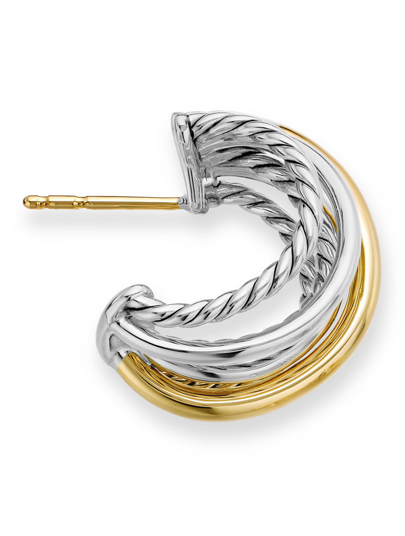 Crossover Shrimp Earrings In Sterling Silver With 18k Yellow Gold, 19.5mm