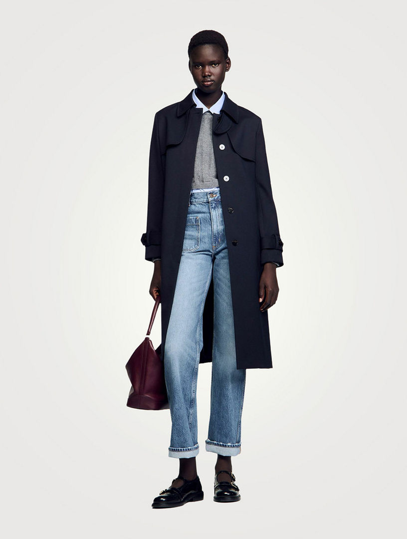 SANDRO Trench Coat With Pleated Inset | Holt Renfrew
