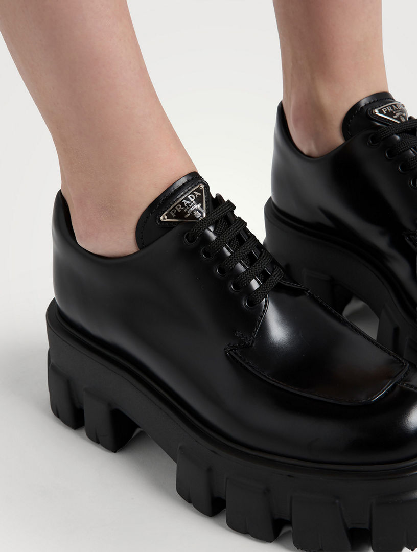 PRADA Monolith Brushed Leather Lace-up Shoes | Holt Renfrew